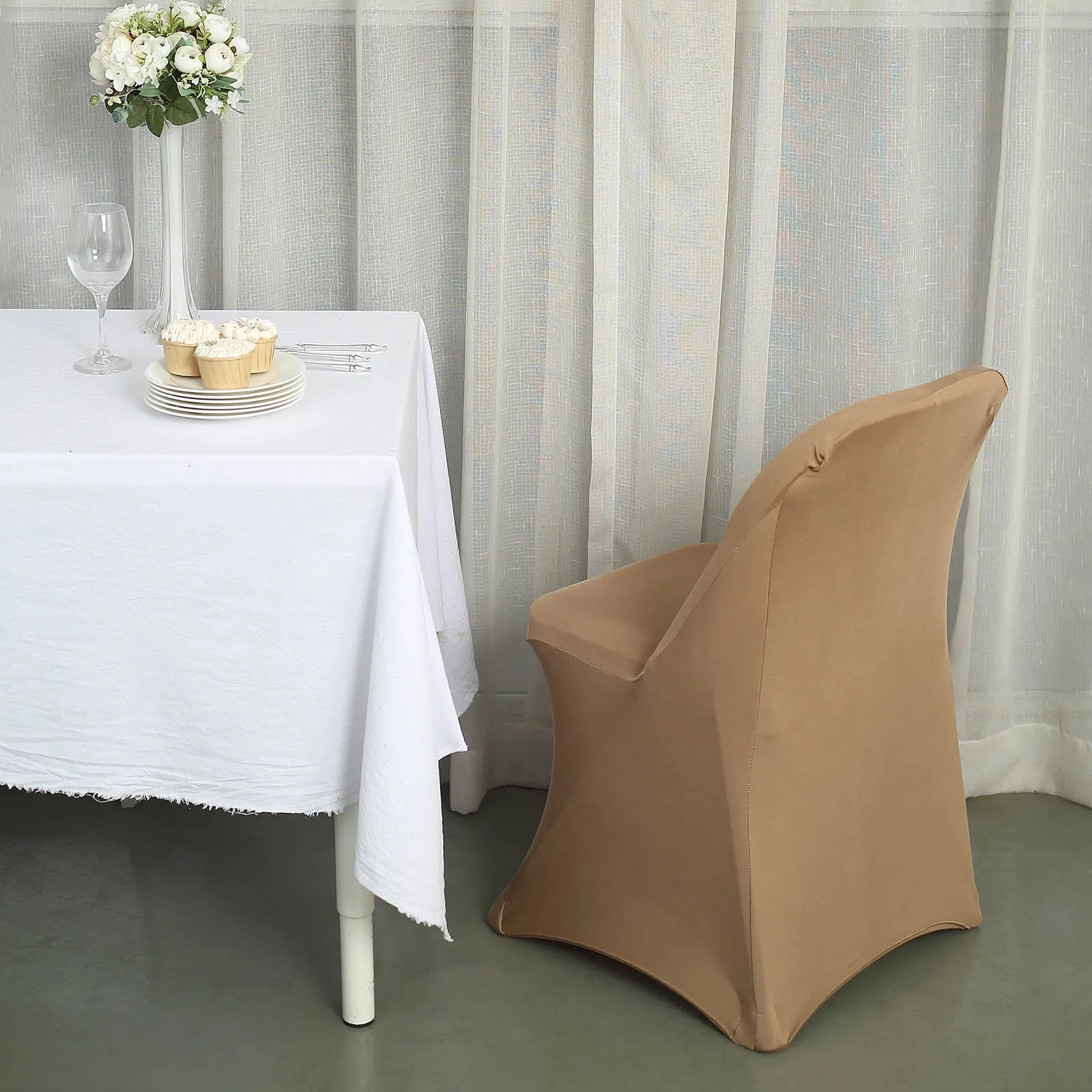 10 Pack Taupe Spandex Folding Slip On Chair Covers, Stretch Fitted Chair Covers - 160 GSM