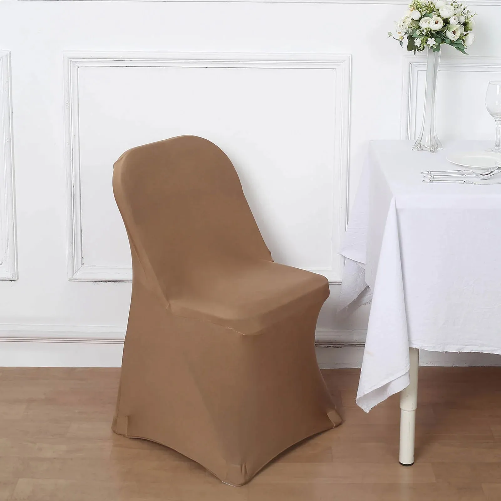 10 Pack Taupe Spandex Folding Slip On Chair Covers, Stretch Fitted Chair Covers - 160 GSM