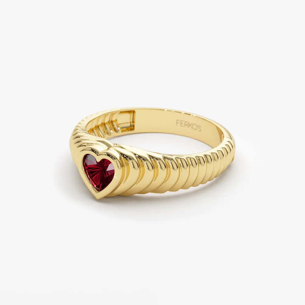 14k Heart Shape Garnet Beveled Ring