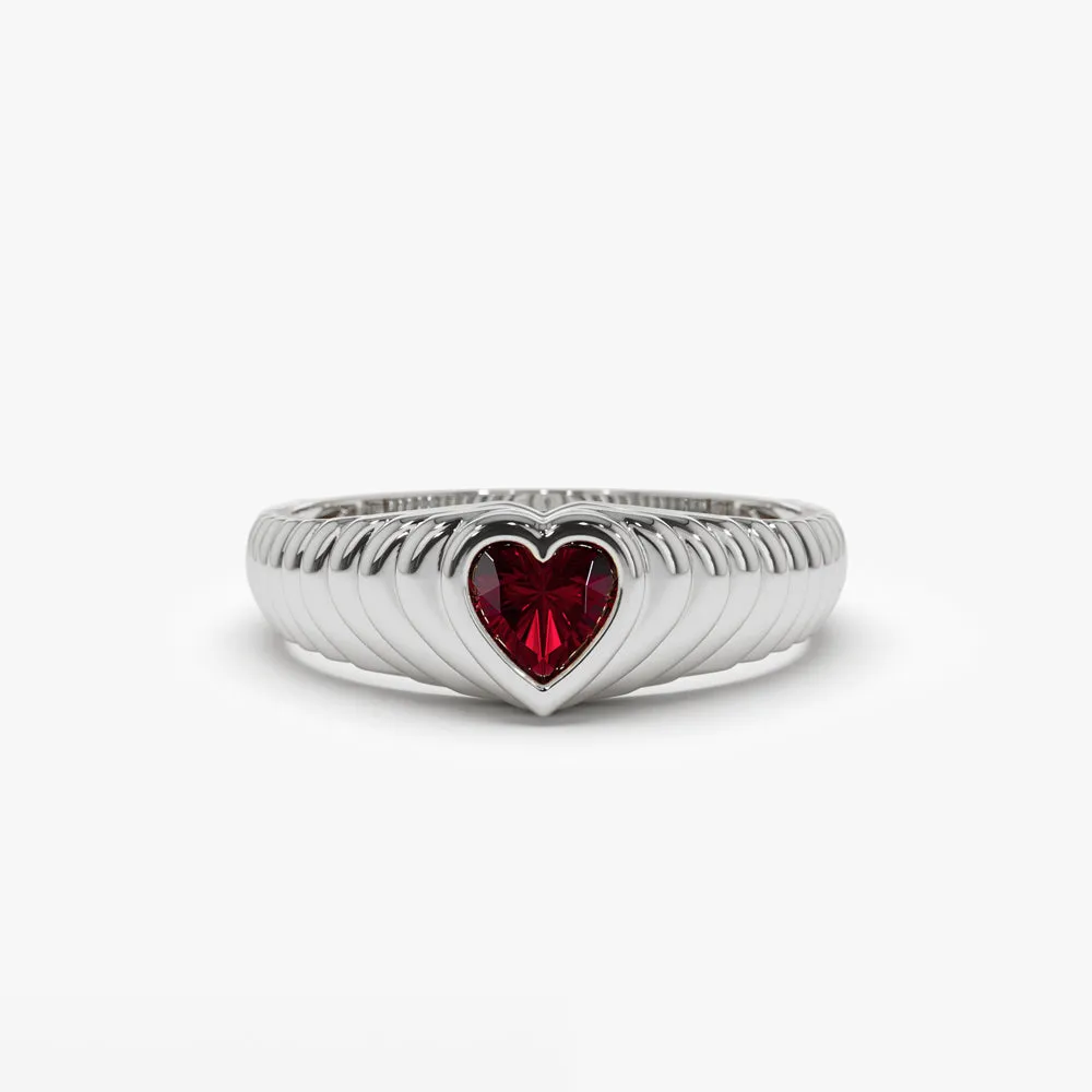 14k Heart Shape Garnet Beveled Ring