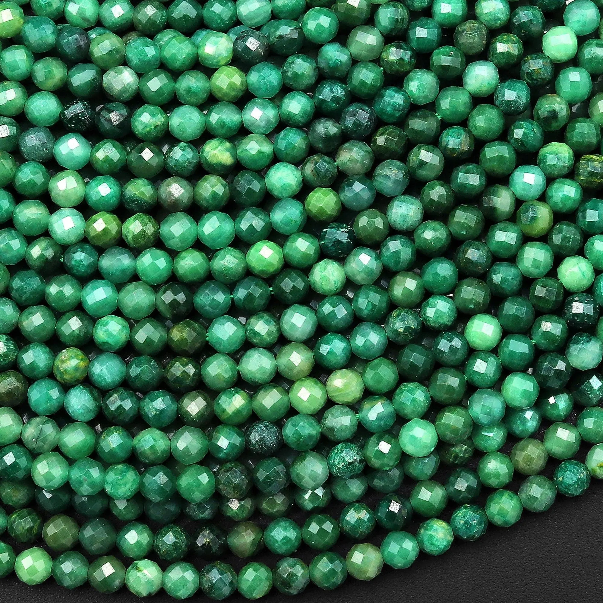 AAA Faceted Natural African Green Jade 2mm 3mm Round Beads Micro Cut Gemstone 15.5" Strand