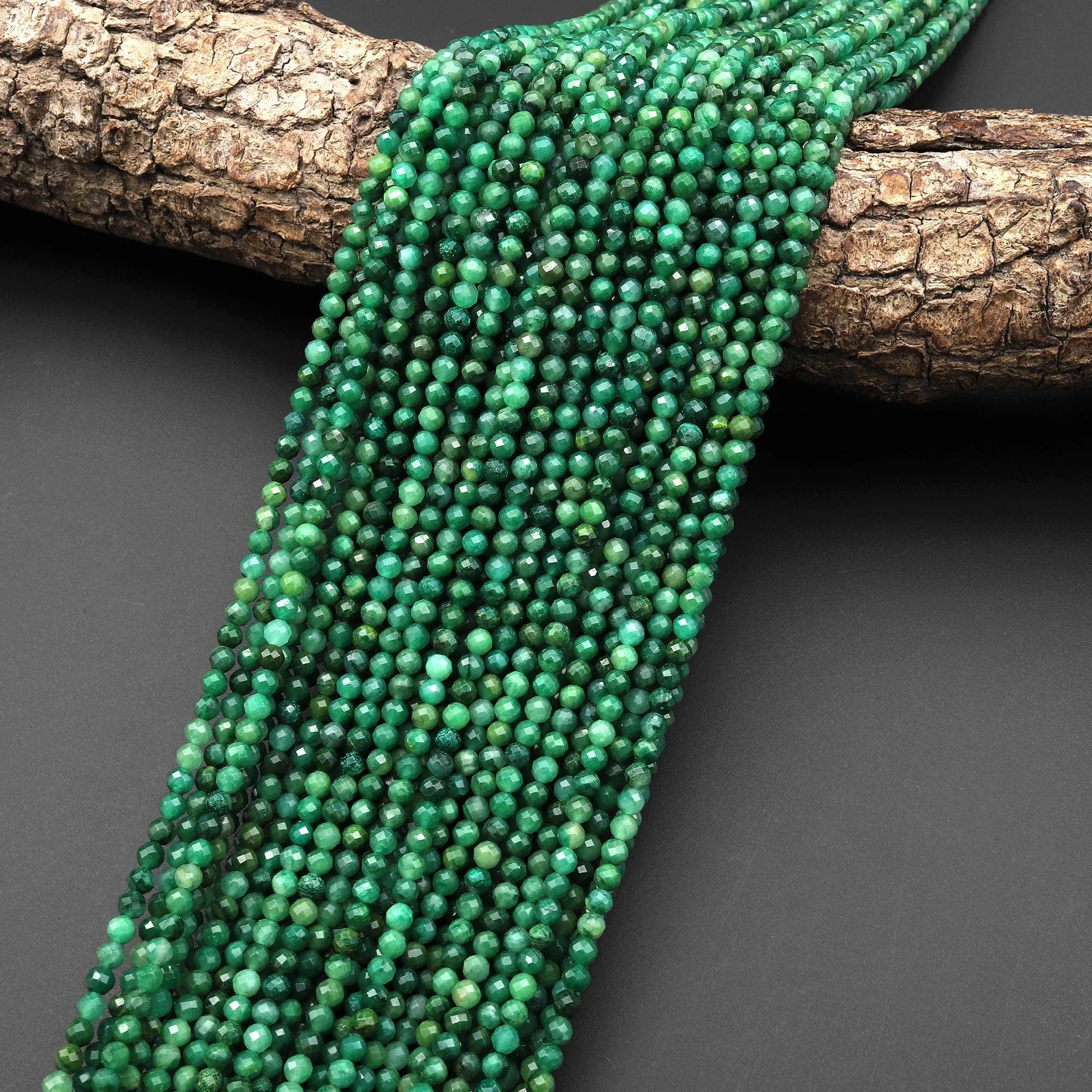 AAA Faceted Natural African Green Jade 2mm 3mm Round Beads Micro Cut Gemstone 15.5" Strand