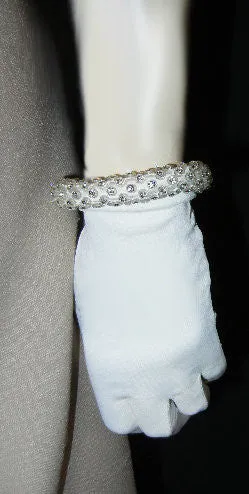 ABSOLUTELY GORGEOUS VINTAGE '50s ELAYNE GLOVES WITH A ROLLED CUFF ENCRUSTED WITH BRILLIANTLY SPARKLING RHINESTONE