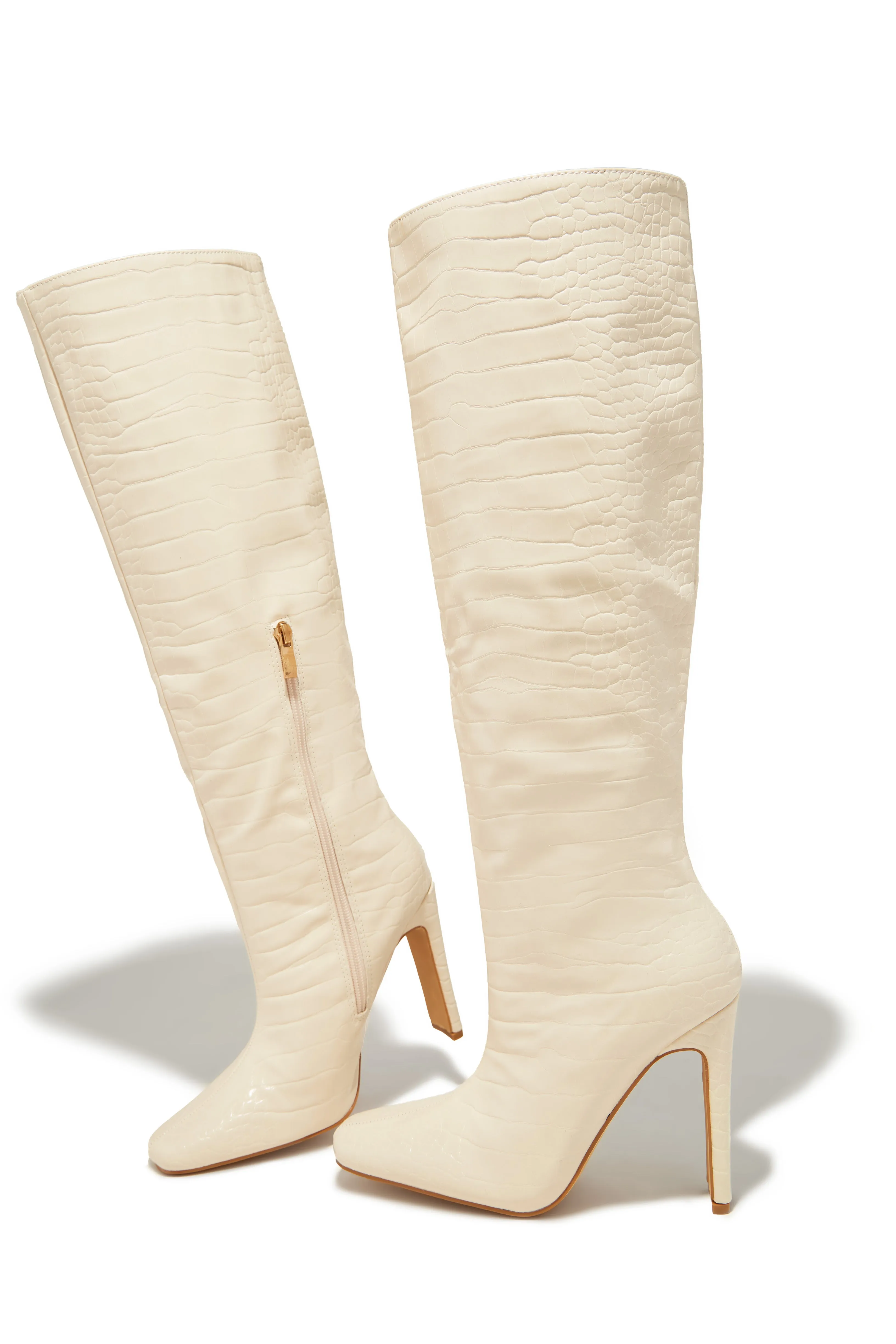 Adelaisa Knee High Heel Boots - Bone