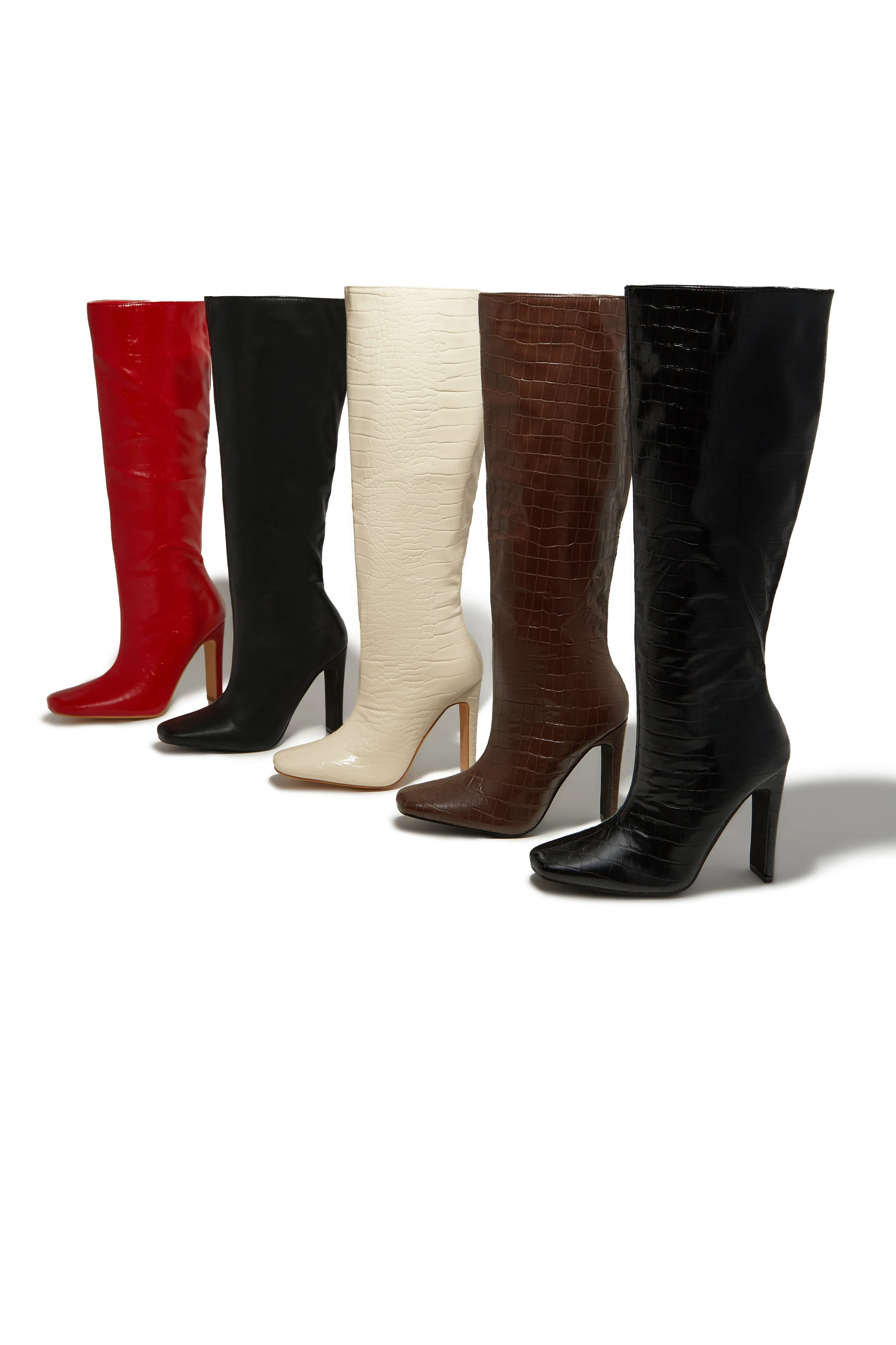 Adelaisa Knee High Heel Boots - Bone