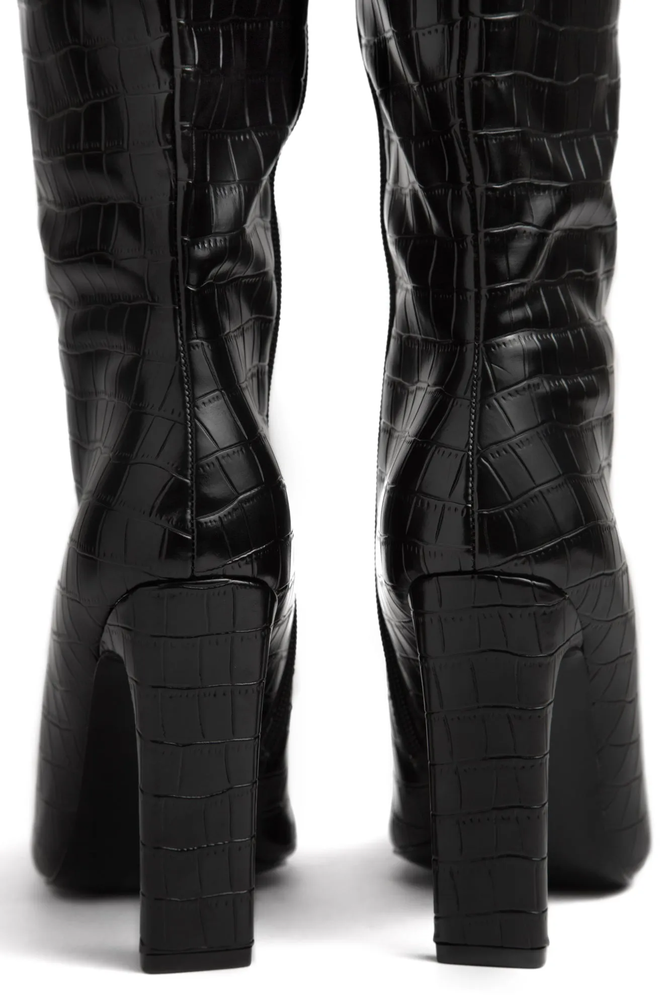 Adelaisa Knee High Heel Boots - Croc Black