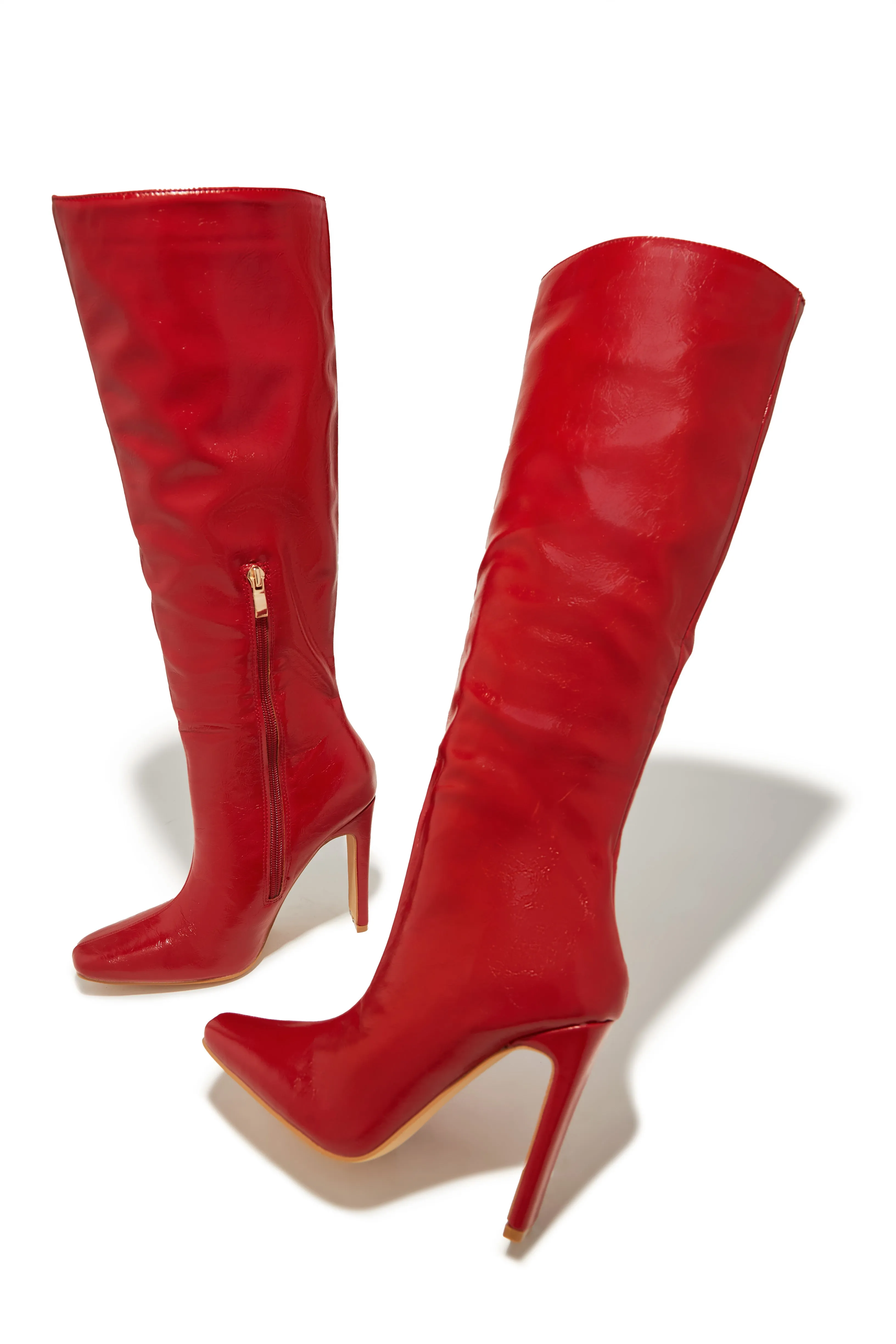 Adelaisa Knee High Heel Boots - Red