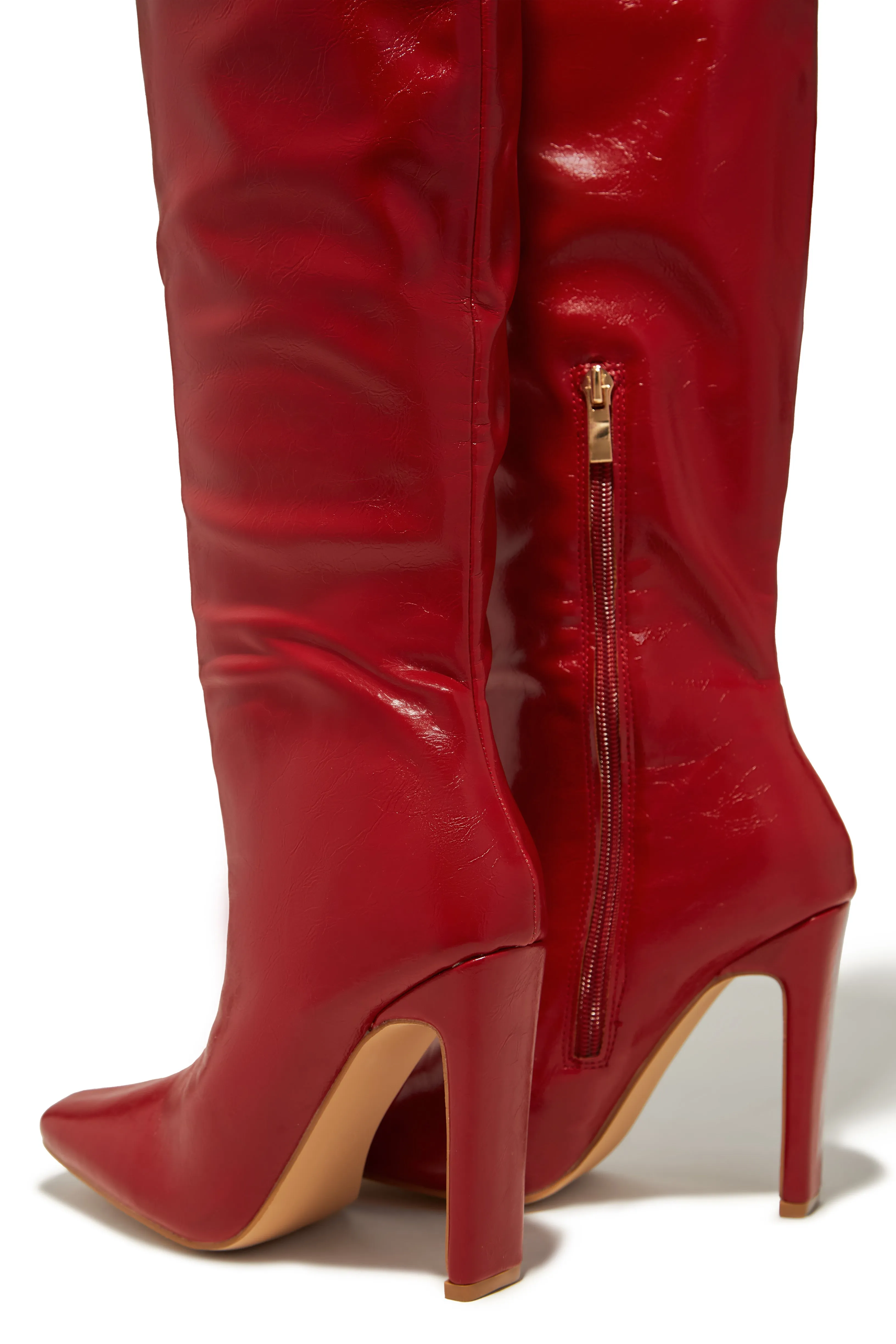 Adelaisa Knee High Heel Boots - Red