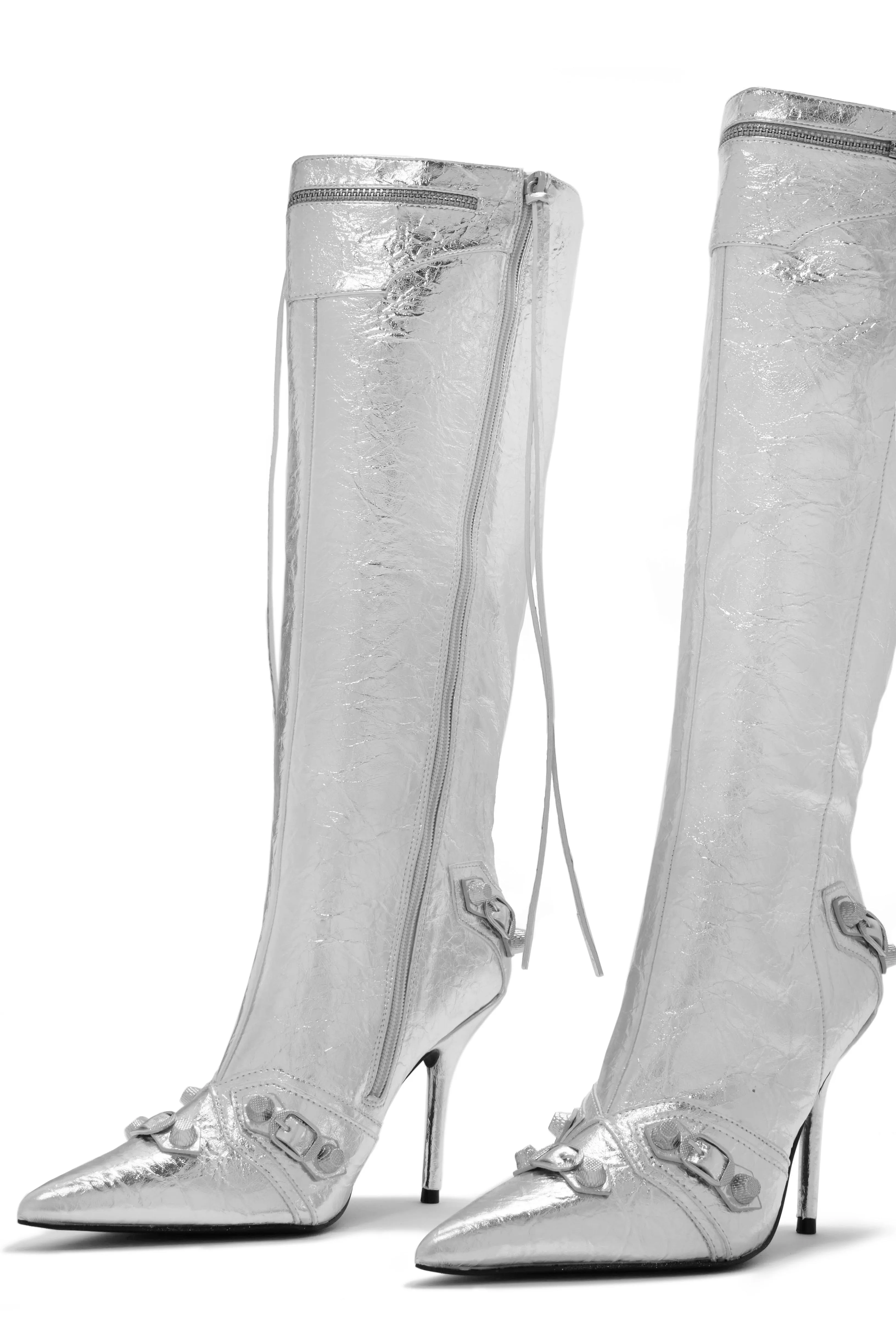 Adison Metallic Knee High Boots - Silver