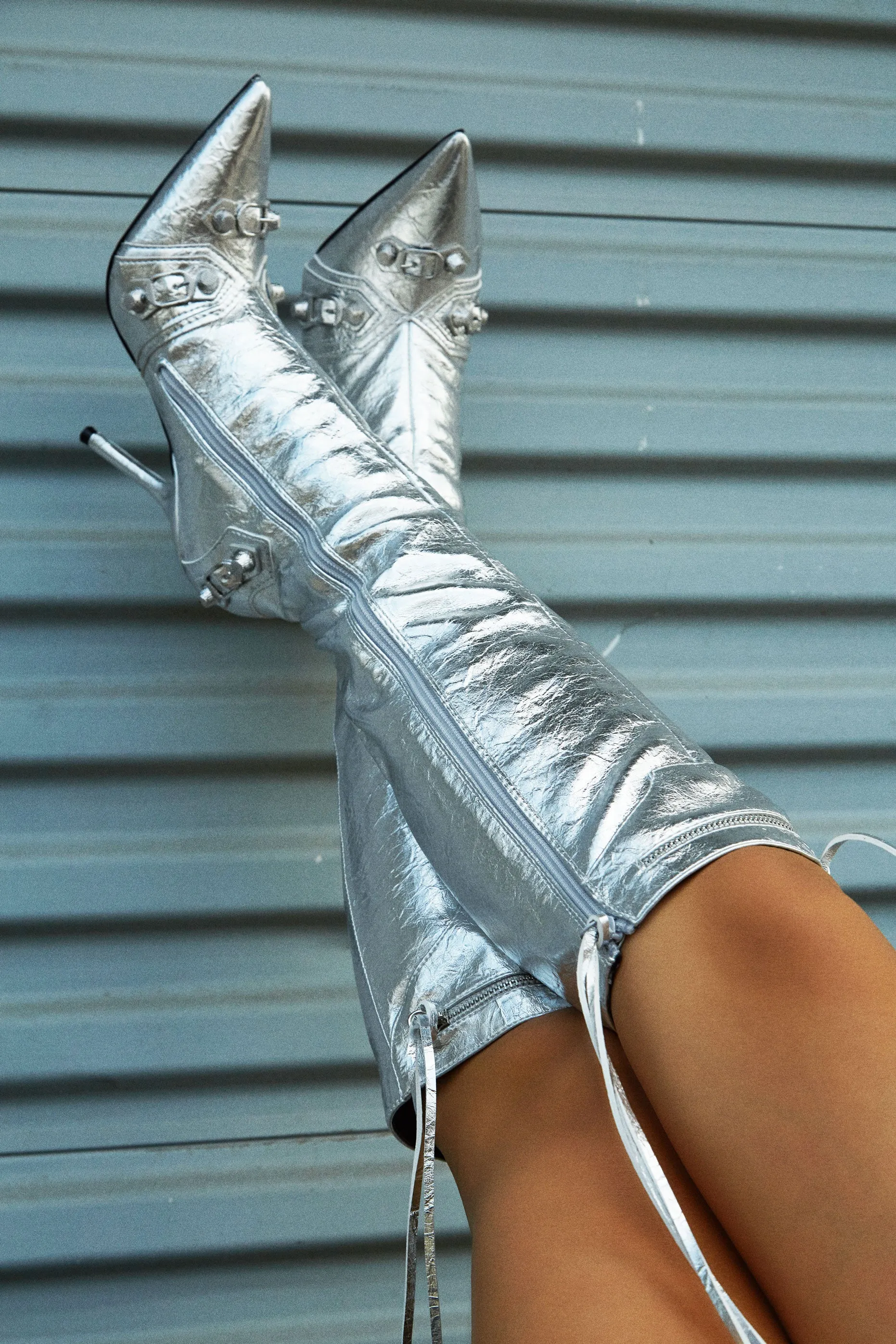 Adison Metallic Knee High Boots - Silver