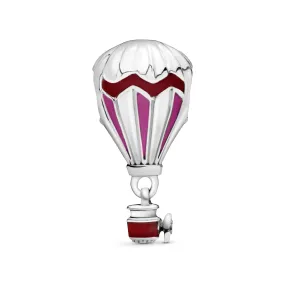 Air balloon silver charm with pink and red enamel