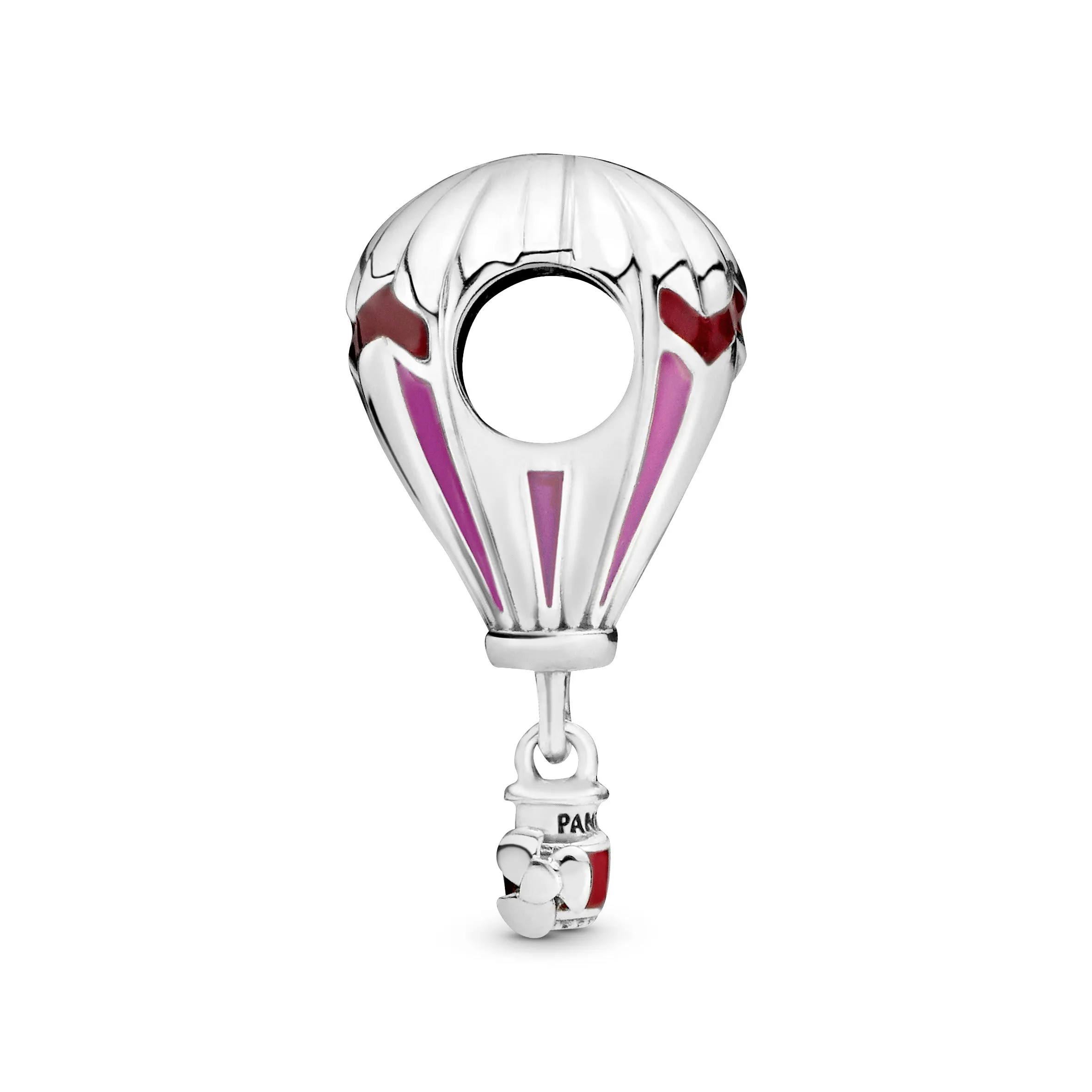 Air balloon silver charm with pink and red enamel