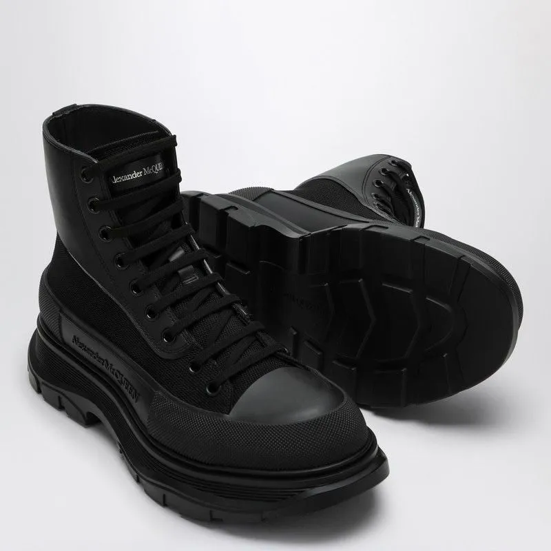 ALEXANDER MCQUEEN Men's Black Tread Slick Lace-Up Boots