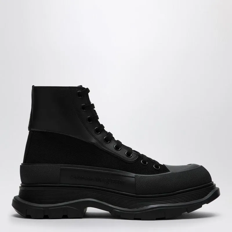 ALEXANDER MCQUEEN Men's Black Tread Slick Lace-Up Boots