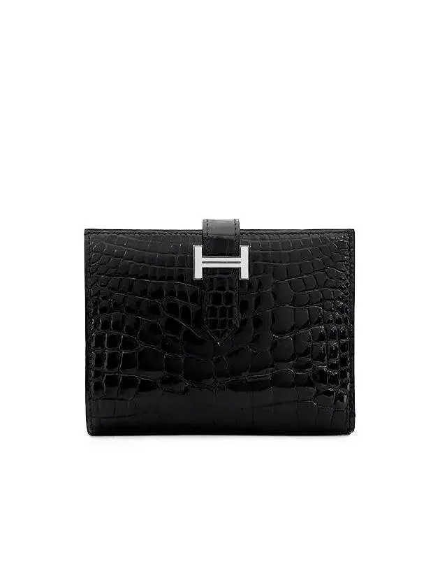 Alligator Bean half wallet black silver engraved B 4HL0097