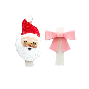 Alligator Clip Set - Pink Santa