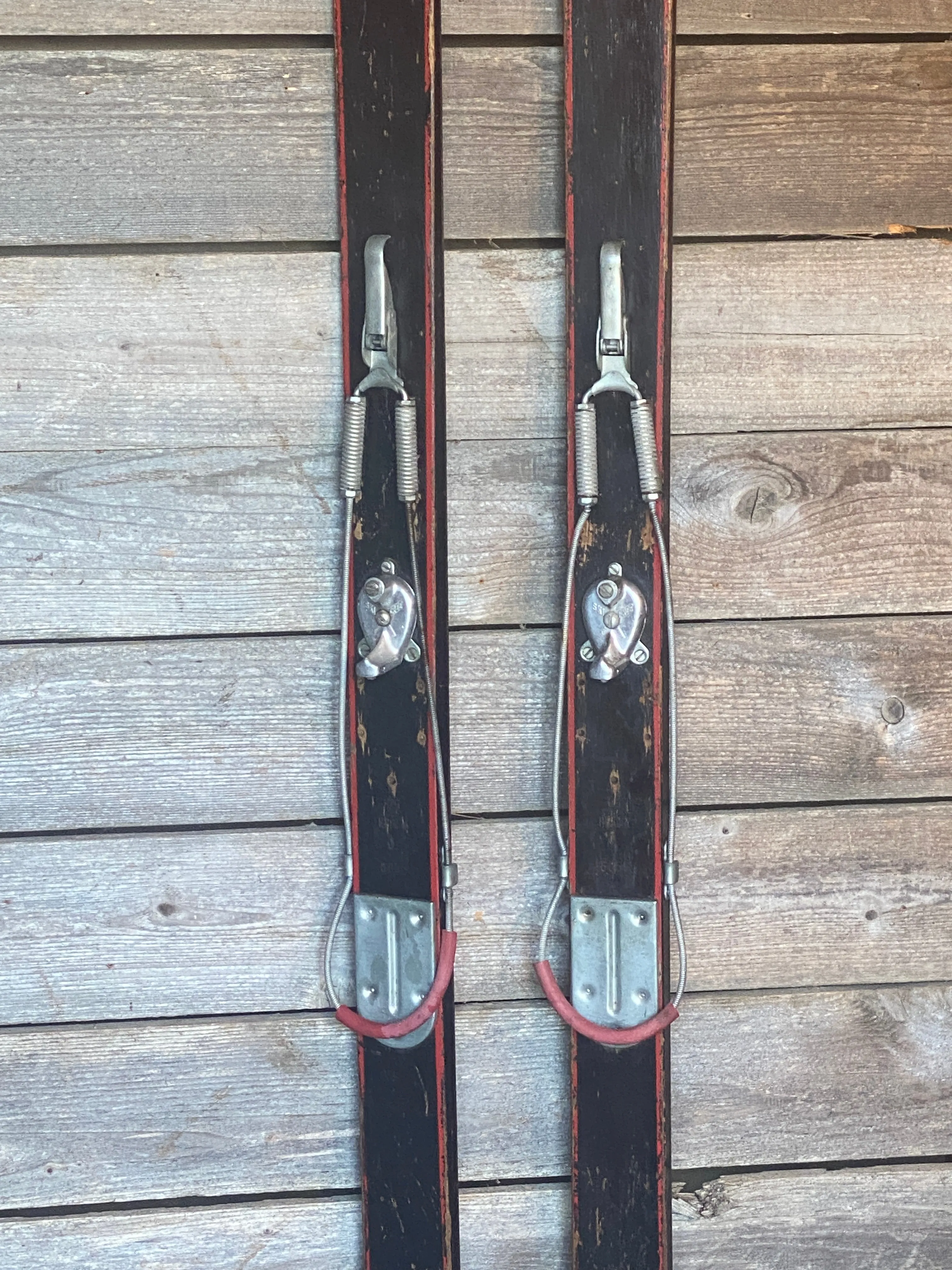 Antique Ski Rider Downhill Wooden Skis