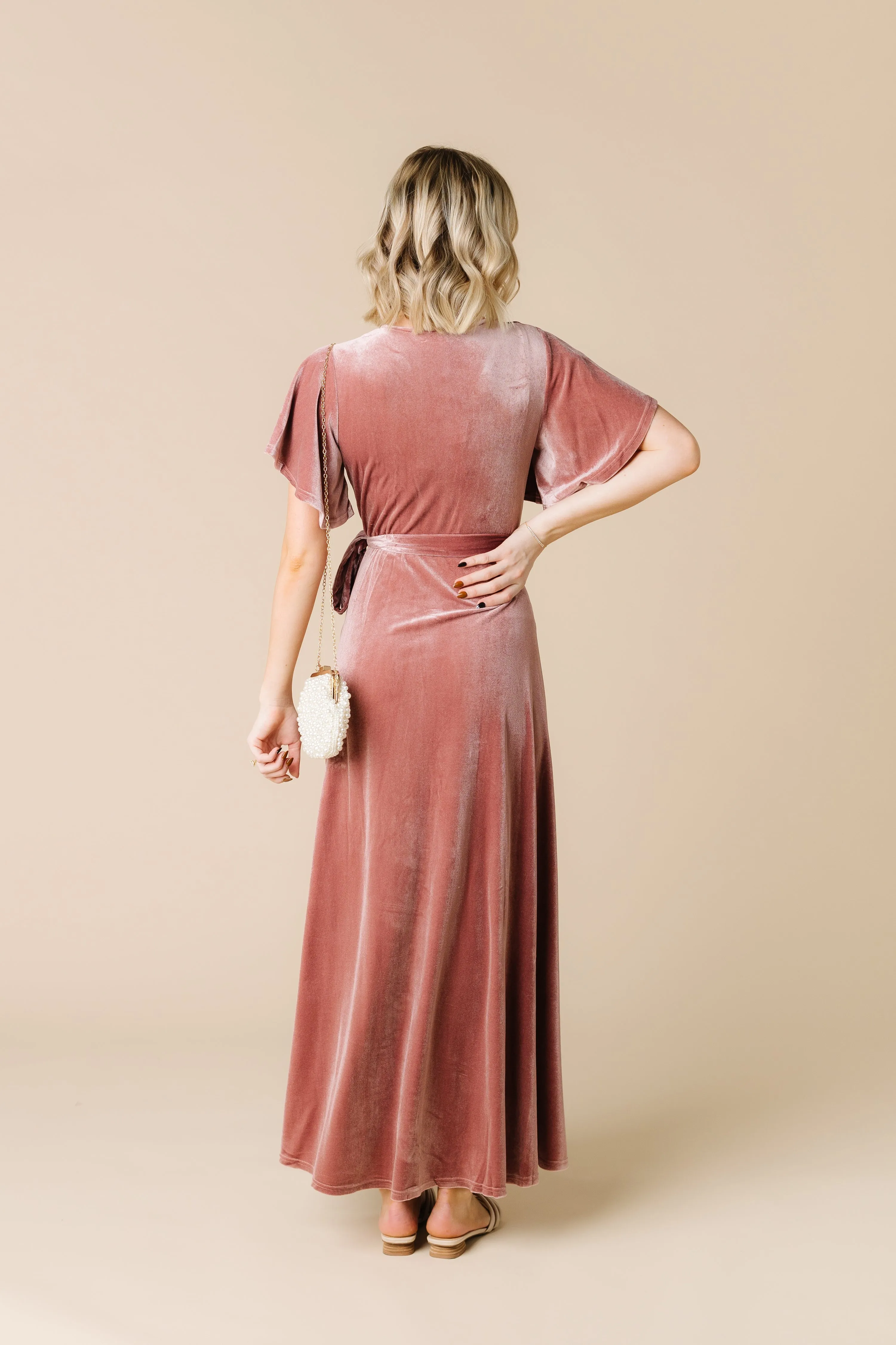 Arbor Velvet Wrap Dress- Dusty Pink