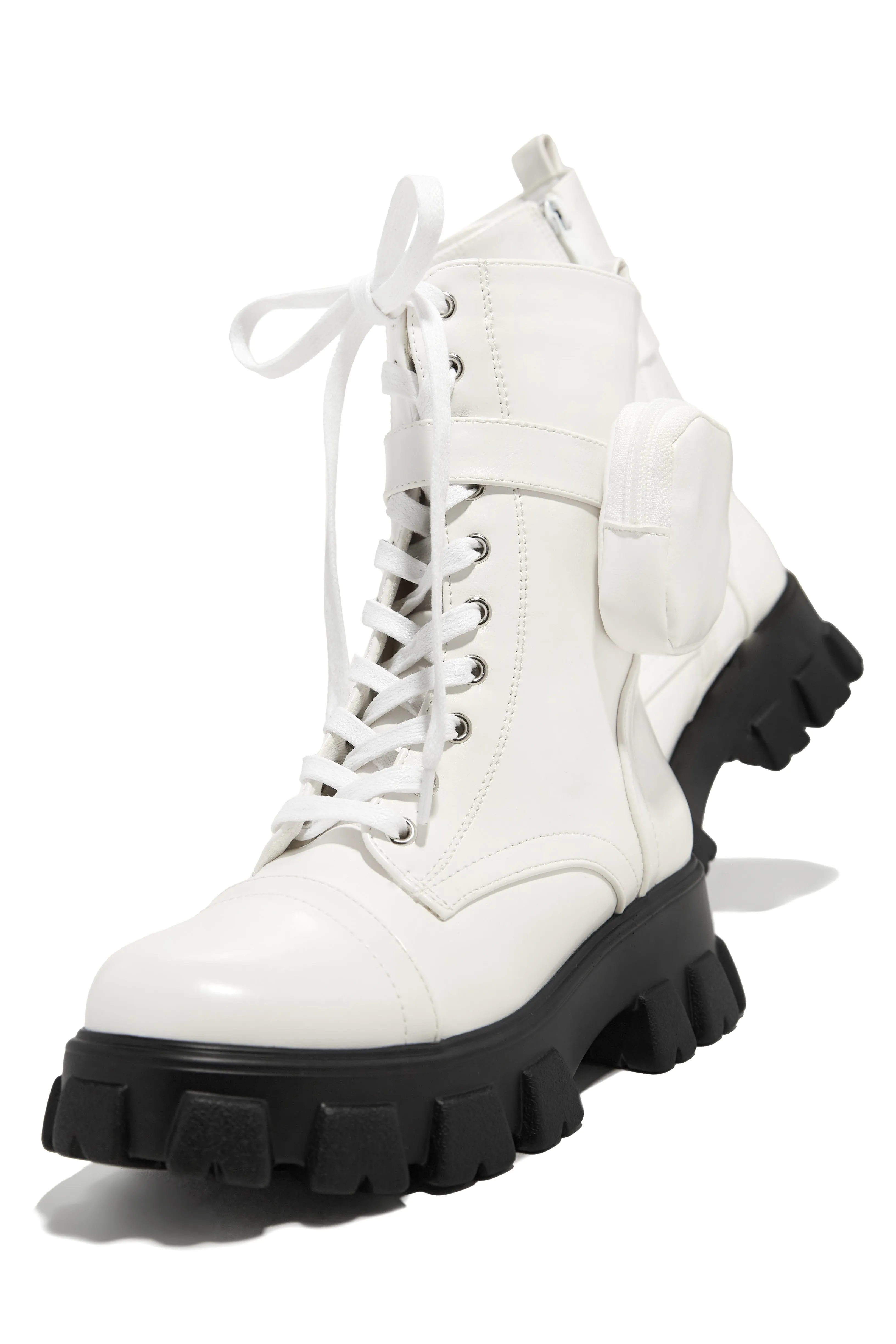 Arctic Chic Flat Combat Boots - White