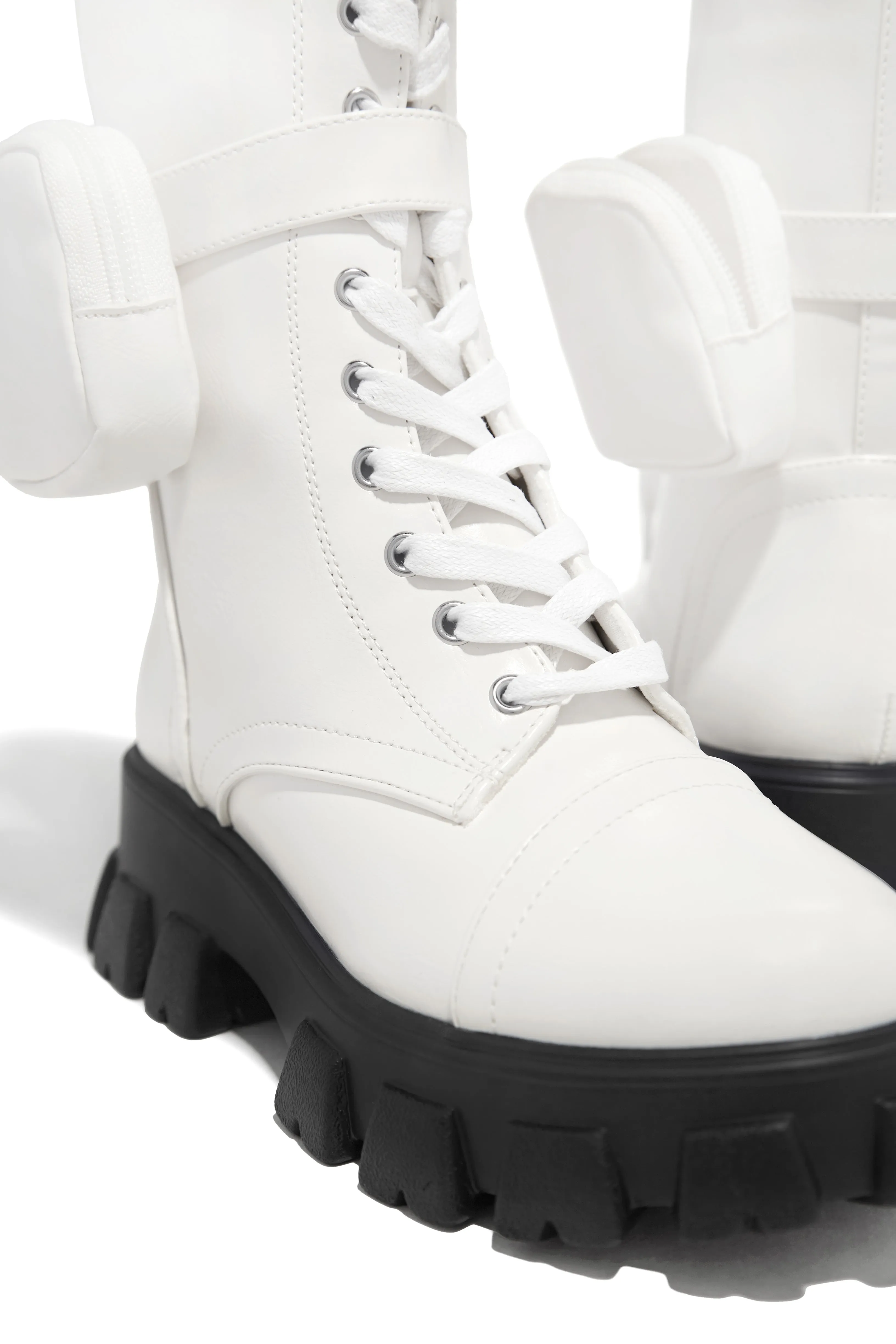 Arctic Chic Flat Combat Boots - White