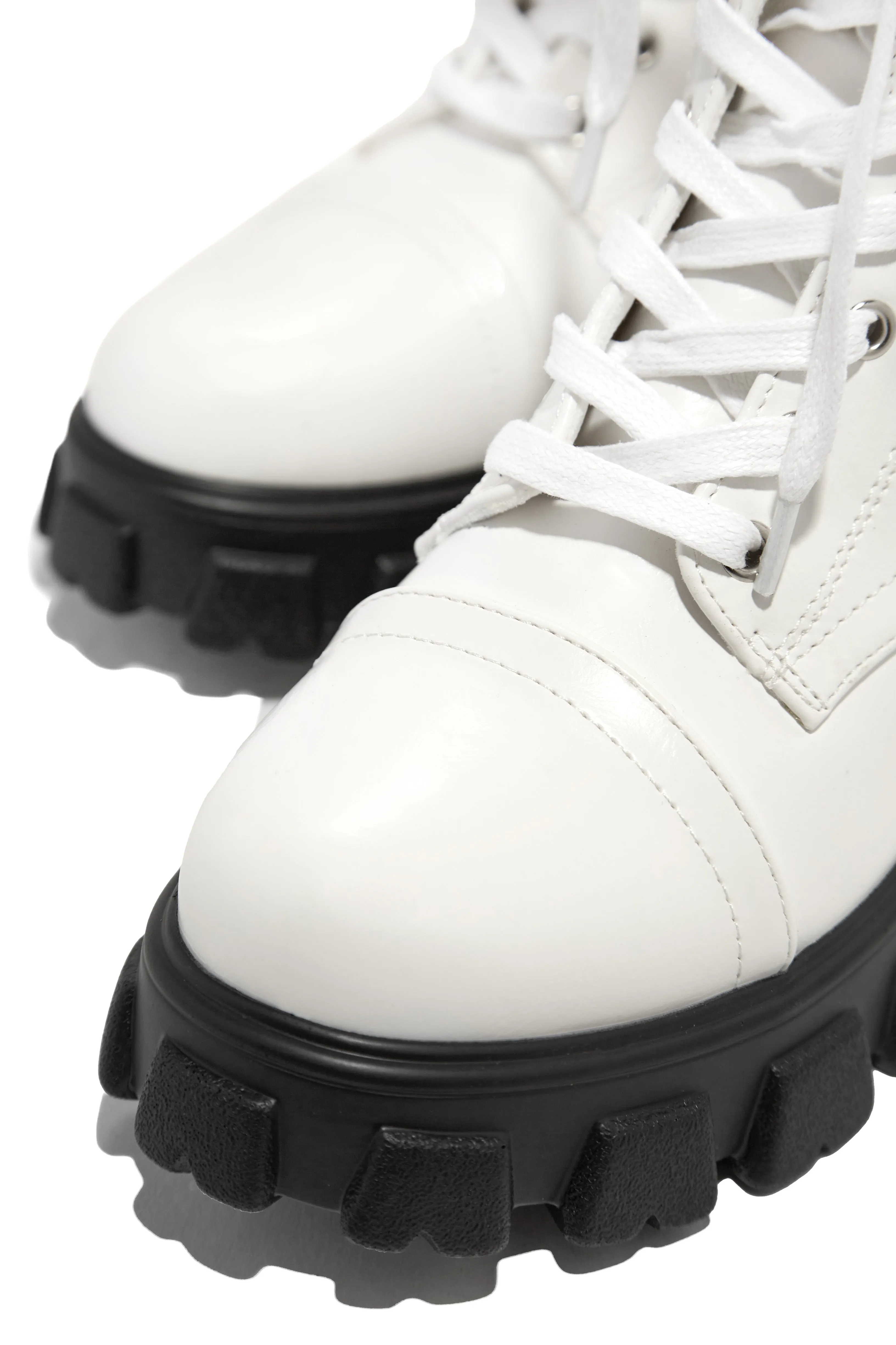 Arctic Chic Flat Combat Boots - White