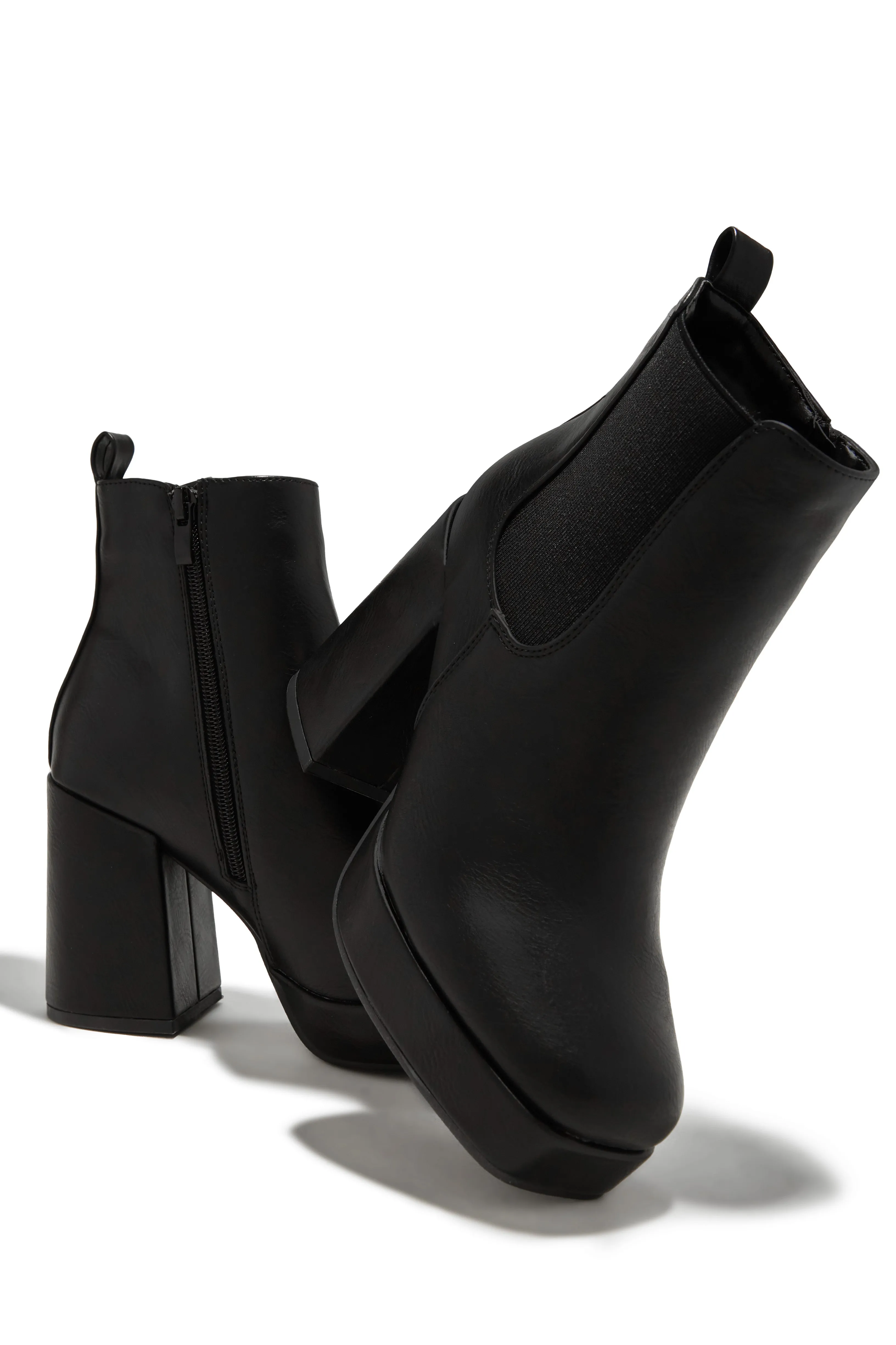 Arya Platform Block Heel Ankle Boots - Black