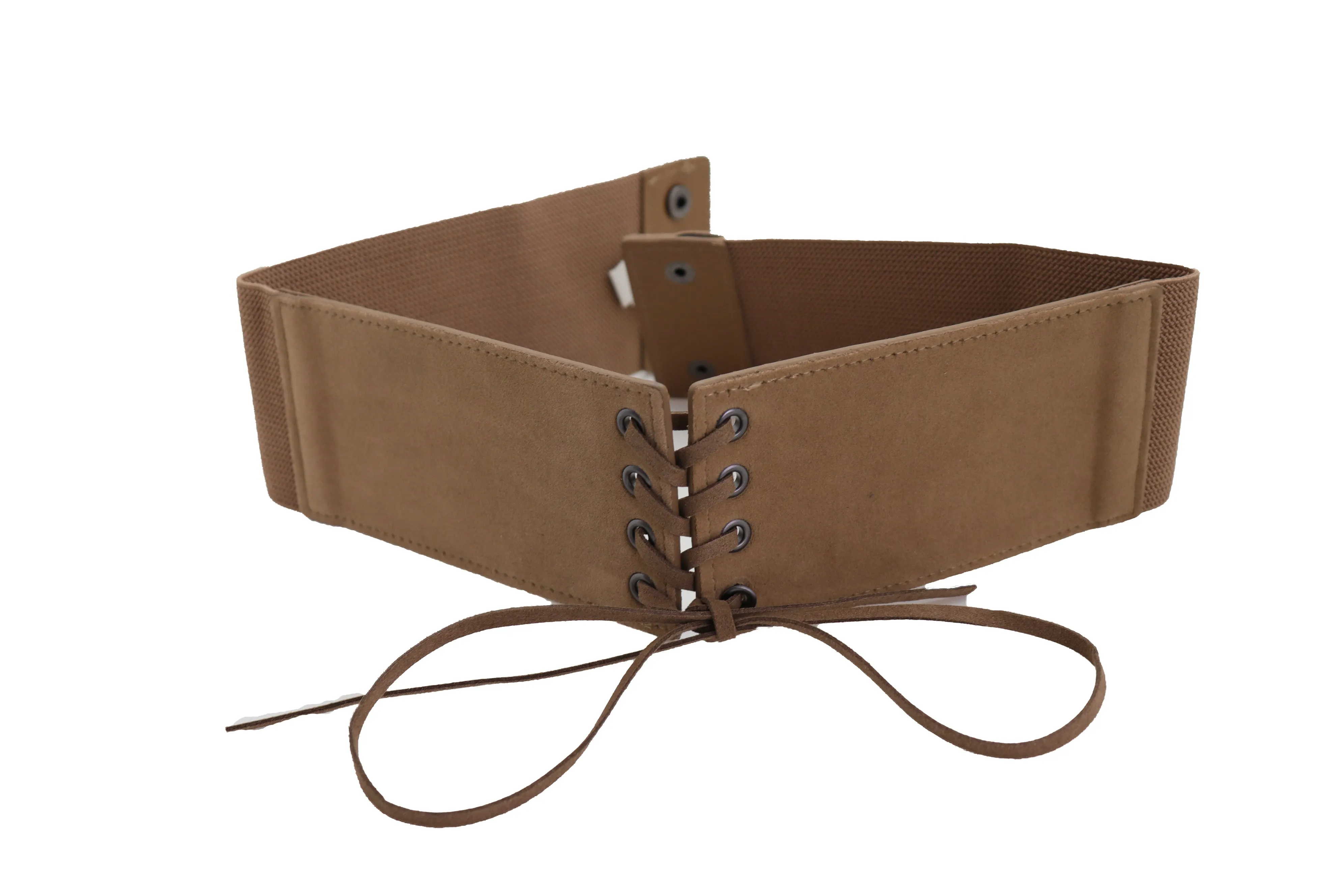 Beige Camel Faux Suede Leather Elastic Corset Fashion Belt Hip High Waist Fit Size S M