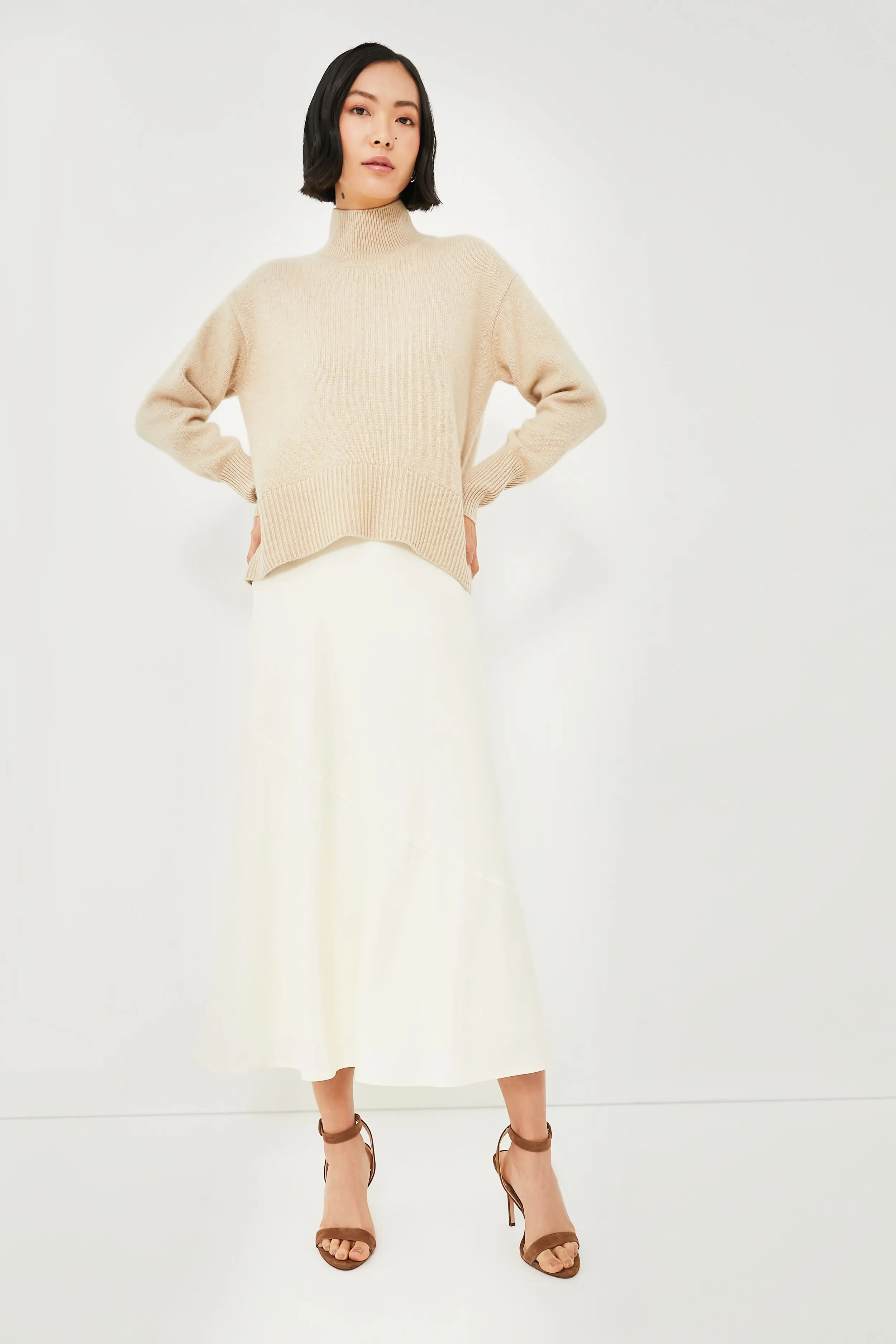 Beige Roll Neck Cashmere Jumper