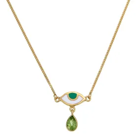 BEJEWELLED EYE NECKLACE PERIDOT - GOLD