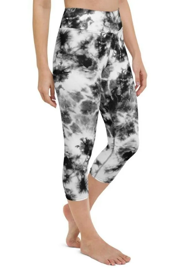 Black & White Tie Dye Yoga Capris