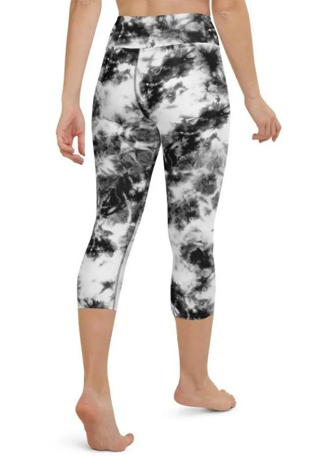 Black & White Tie Dye Yoga Capris