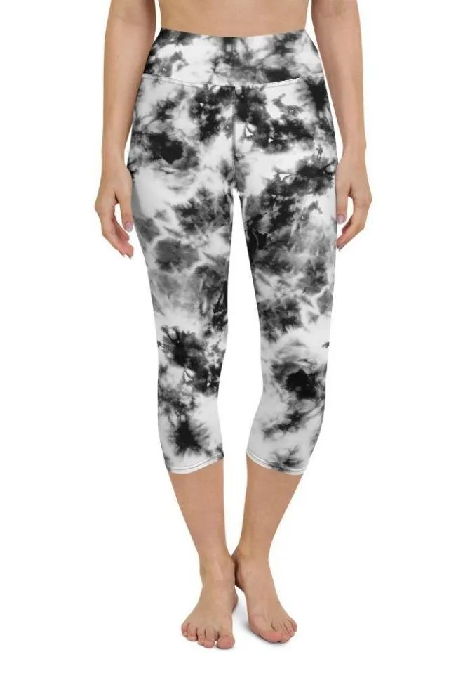 Black & White Tie Dye Yoga Capris