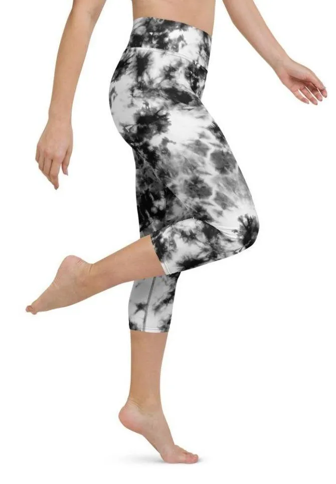 Black & White Tie Dye Yoga Capris