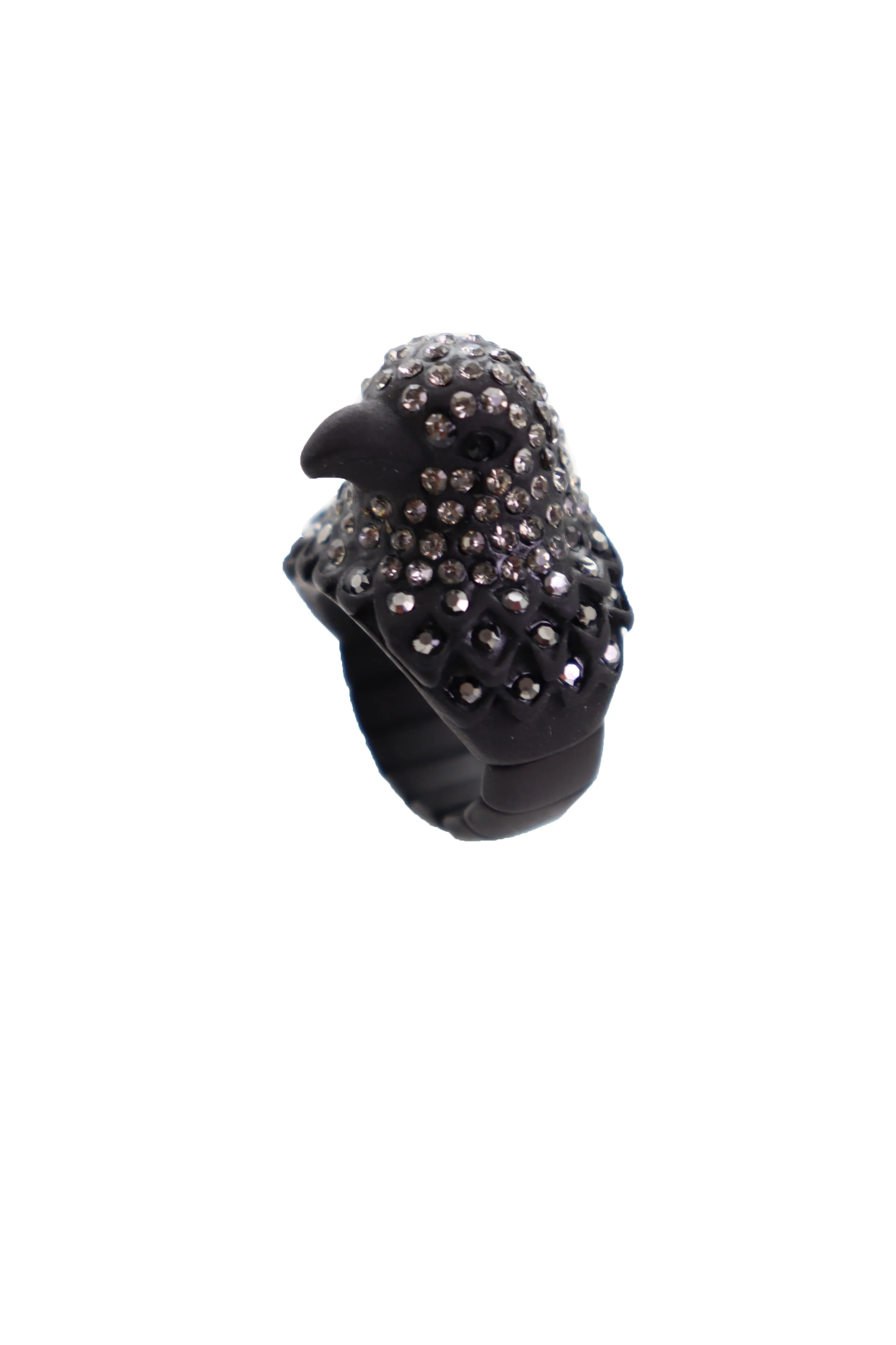 Black Color Metal Ring Bird Head Eagle Elastic Band Bling One Size Fits All