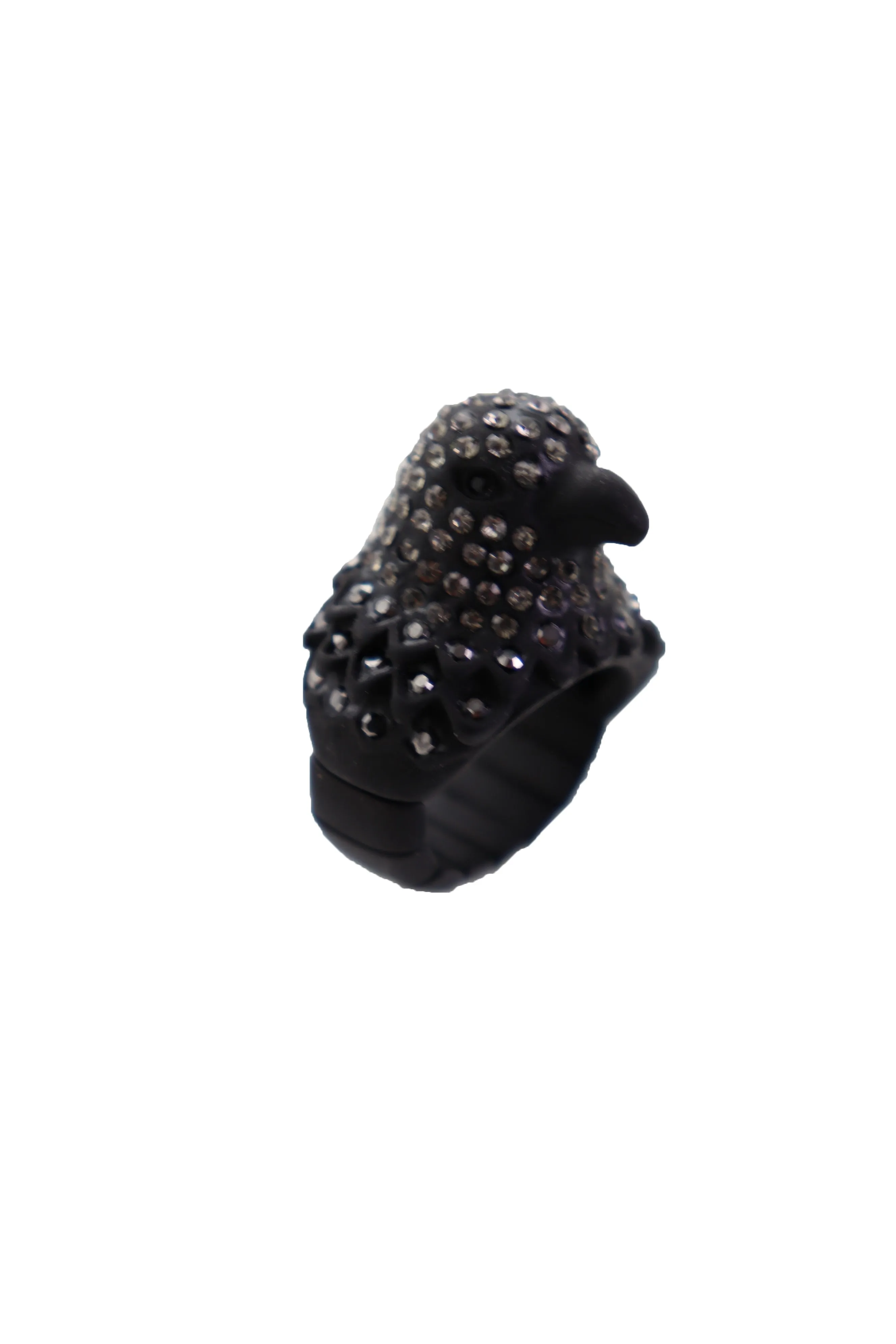 Black Color Metal Ring Bird Head Eagle Elastic Band Bling One Size Fits All