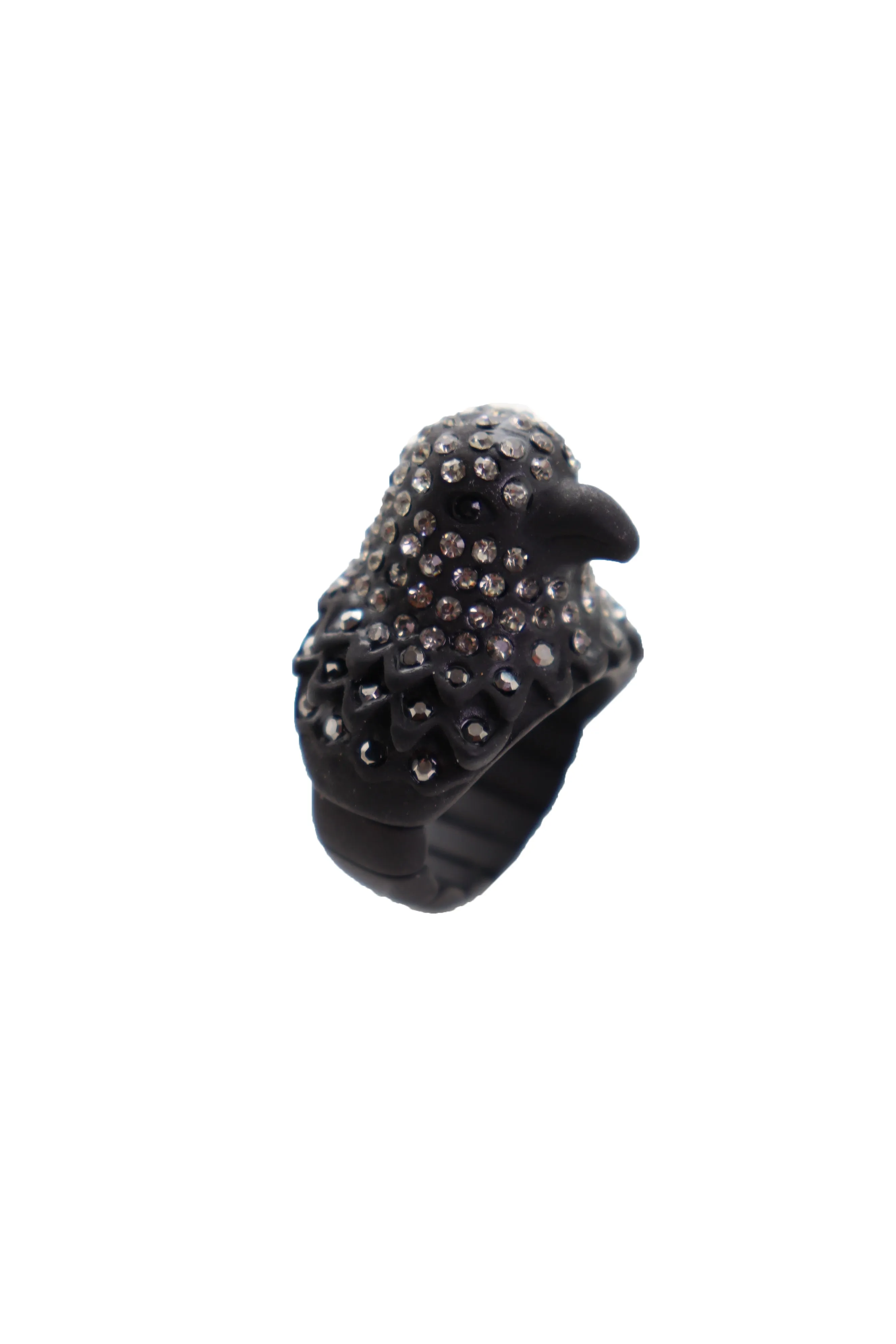 Black Color Metal Ring Bird Head Eagle Elastic Band Bling One Size Fits All