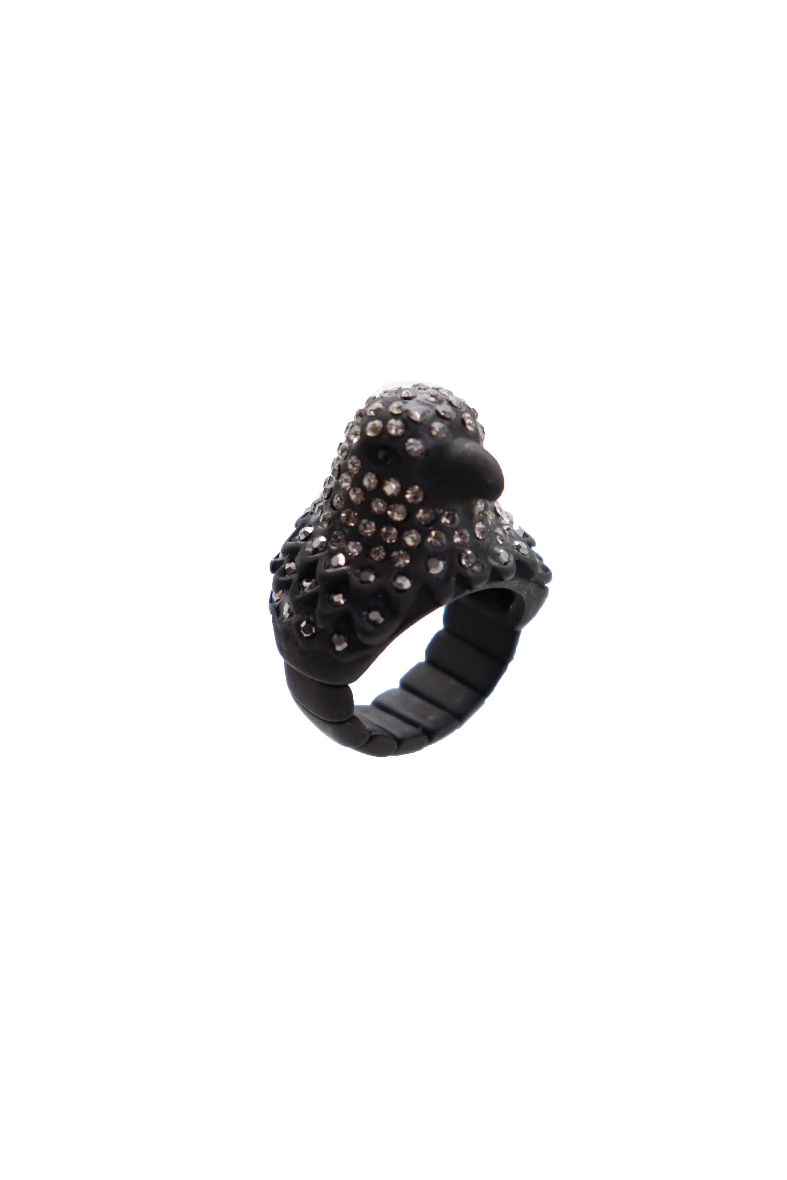 Black Color Metal Ring Bird Head Eagle Elastic Band Bling One Size Fits All