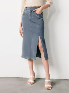 Blue High Waist Slit Denim Skirt