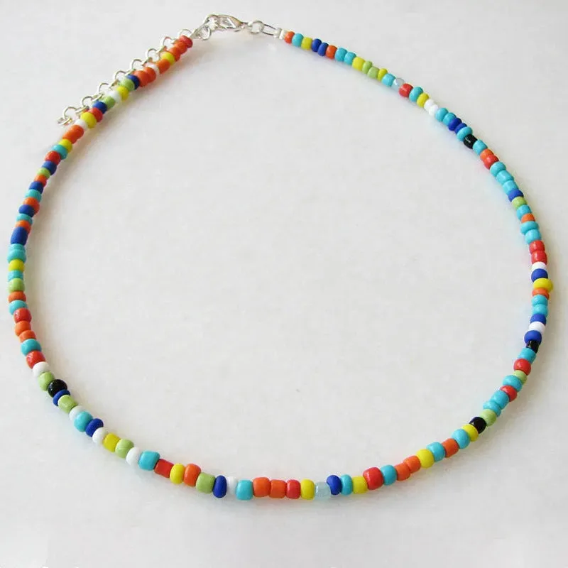 Bohemian Gypsy Chic Rainbow Beaded Choker Necklaces