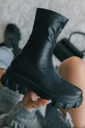 Brooklyn Way Platform Combat Boots - Black PU