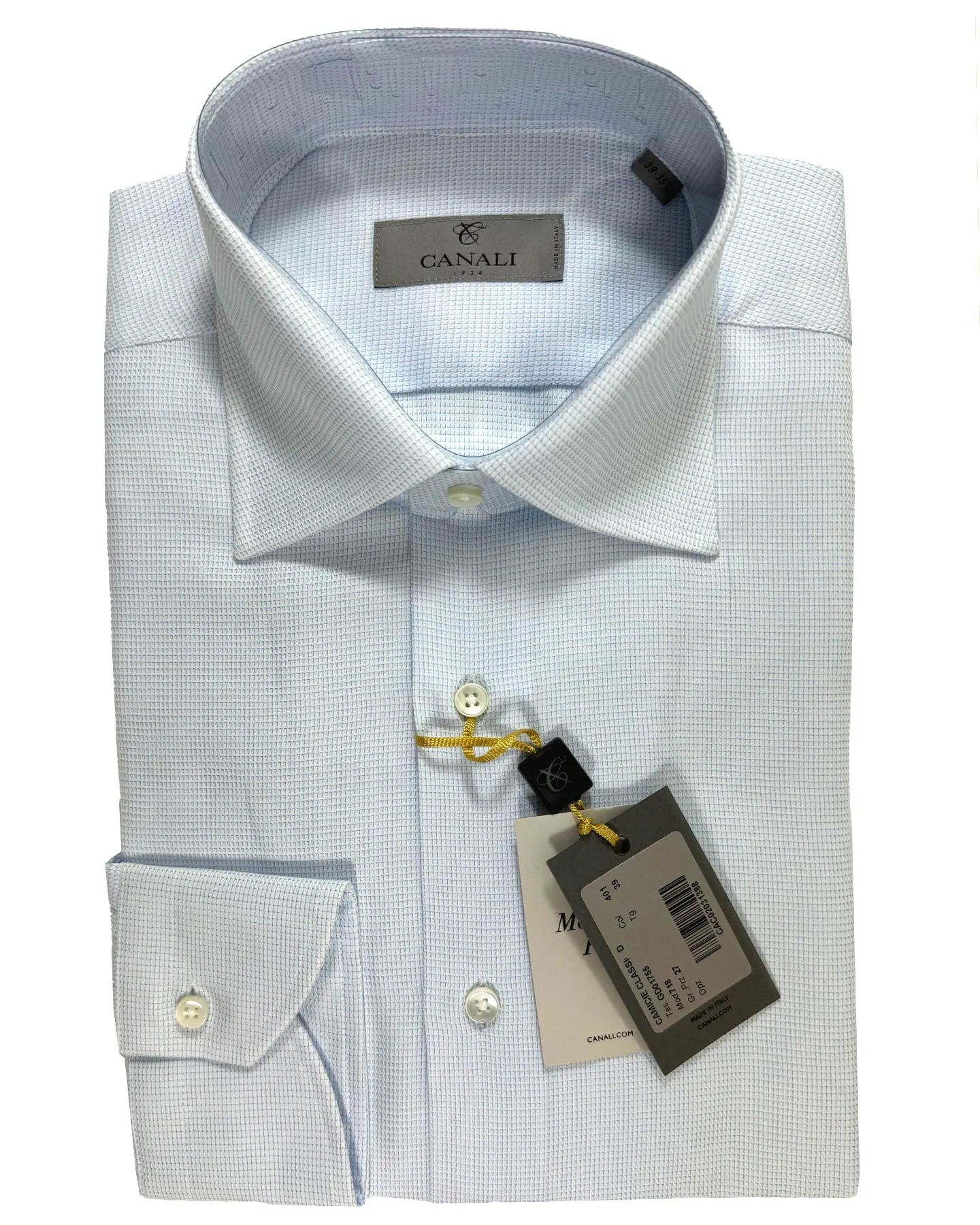 Canali Dress Shirt White Blue Micro Pattern - Modern Fit 39 - 15 1/2