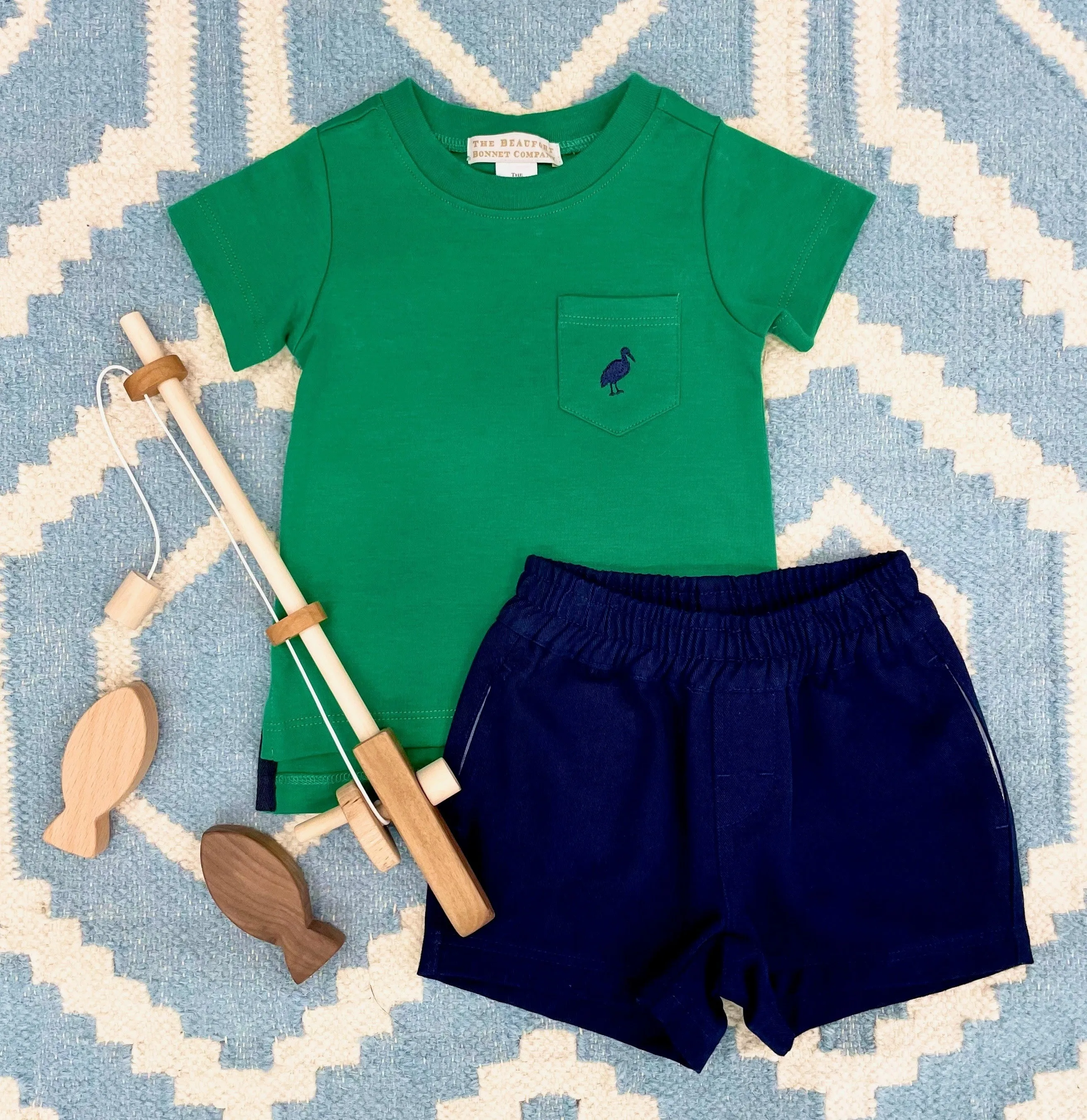 Carter Crewneck - Kiawah Kelly Green with Nantucket Navy Stork