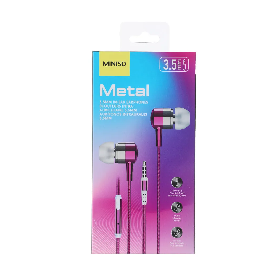 Colored Metal 3.5mm In-ear Earphones  Model: PA401(Rose Red)