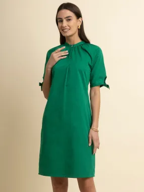 Cotton Tie-Up Sleeves Dress - Green