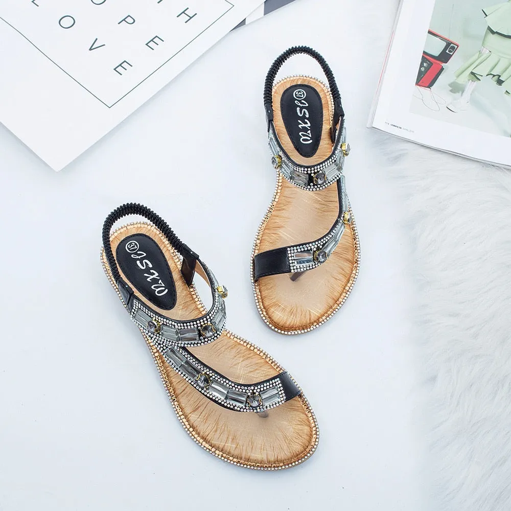 Cross Border Rhinestone T-Strap Flat Sandal