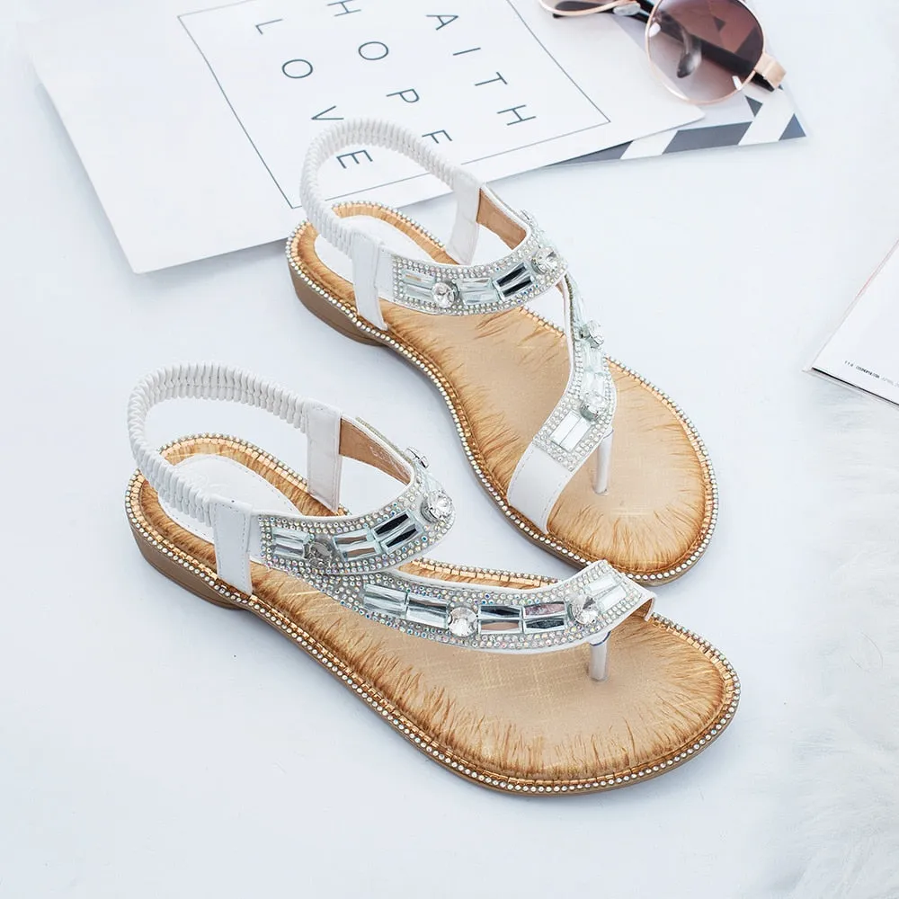 Cross Border Rhinestone T-Strap Flat Sandal