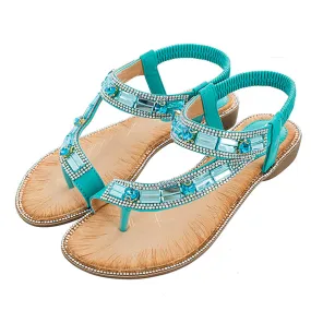 Cross Border Rhinestone T-Strap Flat Sandal