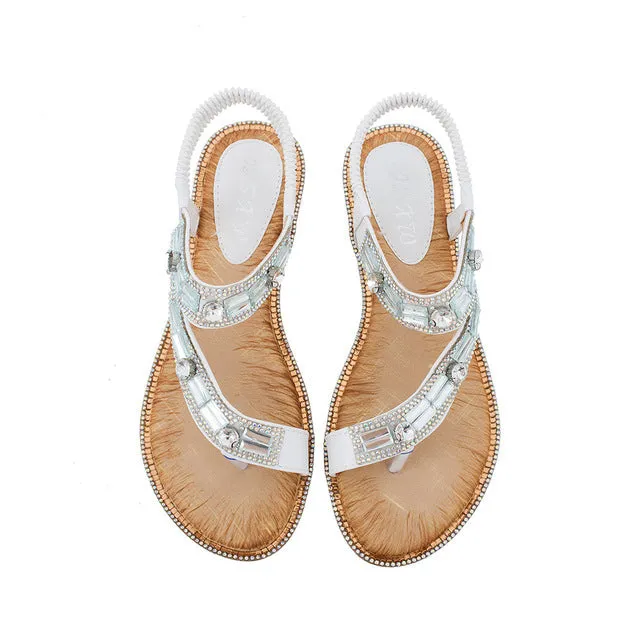 Cross Border Rhinestone T-Strap Flat Sandal