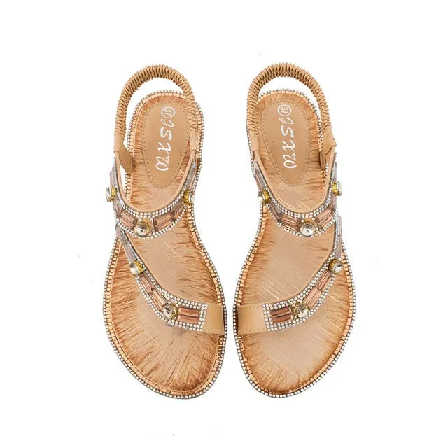 Cross Border Rhinestone T-Strap Flat Sandal