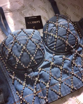 Crystal Denim Corset Bustier Top